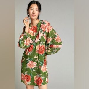 Farm Rio x Anthropologie Green and Red Floral Dress